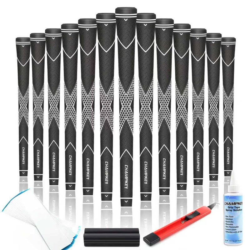 CHAMPKEY Premium Rubber Golf Grips 13 Pack | High Traction and Feedback Rubber Golf Club Grips | Choose Between 13 Grips with 15 Tapse and 13 Grips with All Kits - Image 1